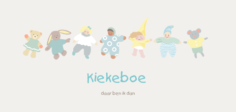 Geboortekaartje neutraal met poppetjes en tekst kiekeboe