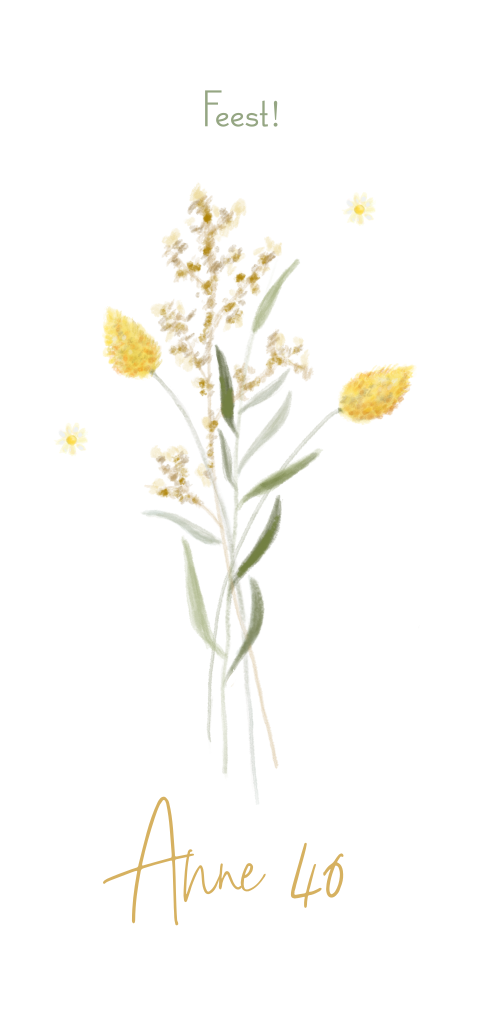 Uitnodiging verjaardag 40 jaar boeket in geel