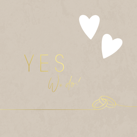 Luxe trouwkaart met 2 hartjes gestanste en goudfolie