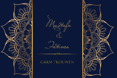 Trouwkaart liggend gouden ornamenten