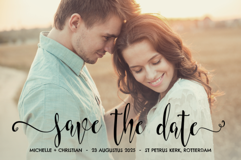 Save the date kaart met foto en moderne typografie