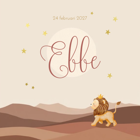 Geboortekaartje jongen leeuw in aardetinten met een leeuw en sterren