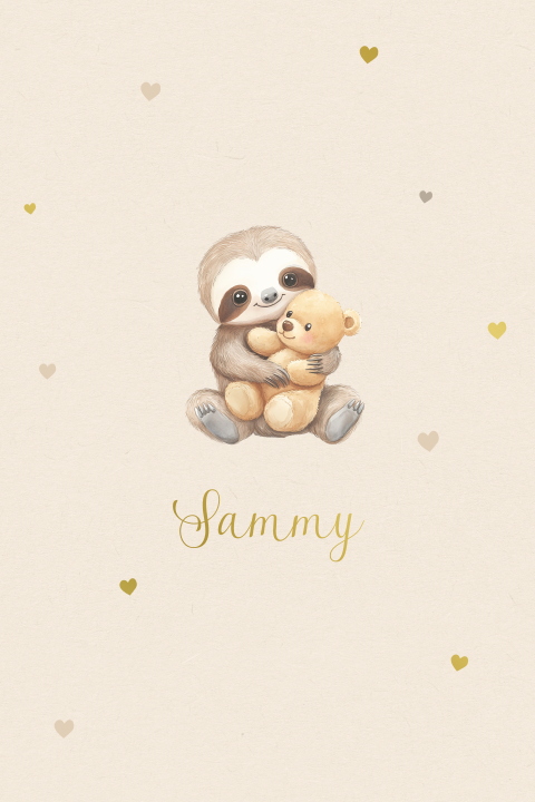Geboortekaartje jongen of meisje met luiaard en teddybeer 