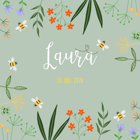 Geboortekaartje meisje bloemen en bijen