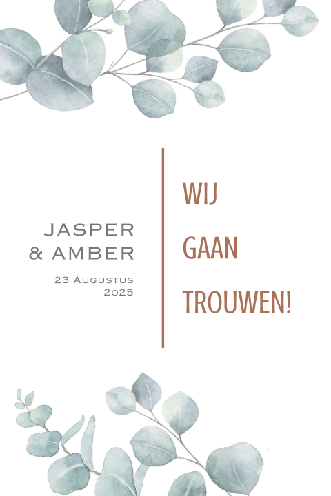 Trouwkaart met aquarel eucalyptus takken