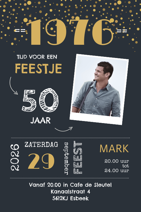 Uitnodiging 50 jaar verjaardag krijtbord recht 1976