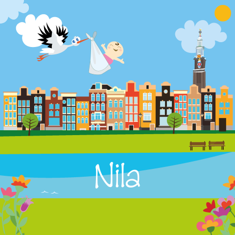 Ooievaar zomer geboortekaartje amsterdam westerkerk meisje