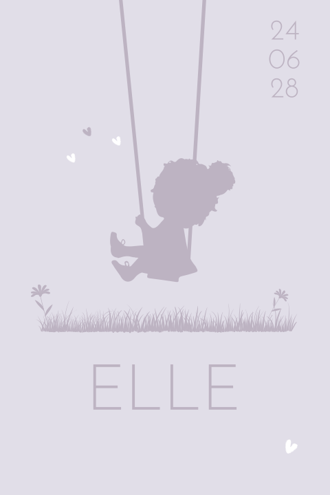 Geboortekaartje met een meisje op een schommel