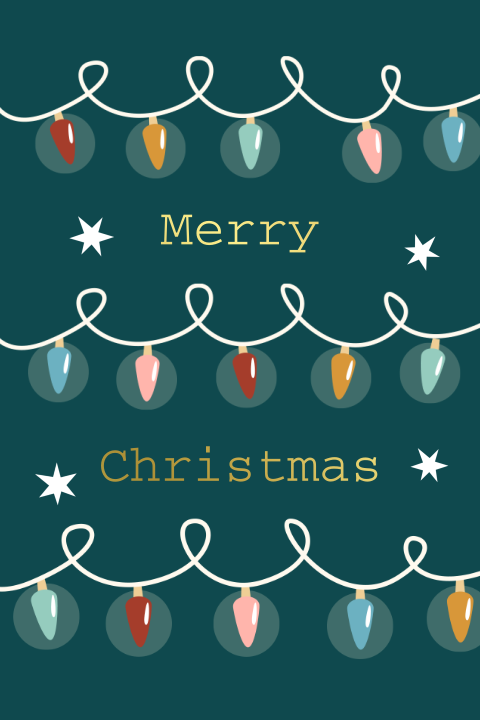 Kerstkaart met lichtjes in in moderne stijl