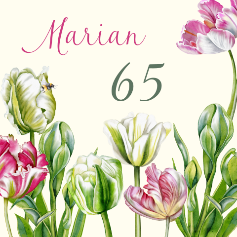 Uitnodiging verjaarsfeestje tulpen voorjaar 65 jaar