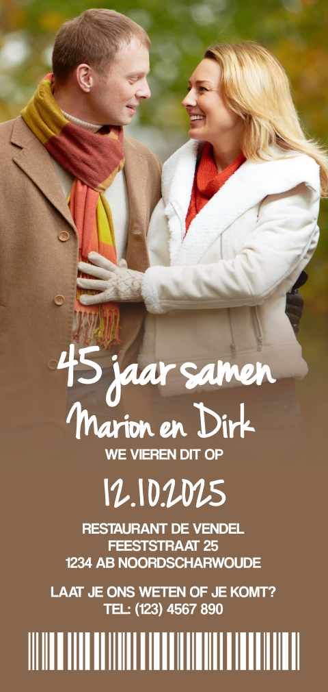 Uitnodiging ticket huwelijksjubileum feest 45 jaar