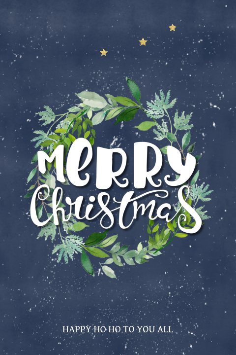 Kerstkaart met sterren en kerst krans