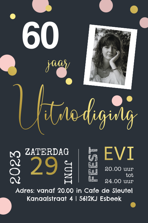 Verjaardagsuitnodiging 60 verjaardag tekst roze en goudfolie