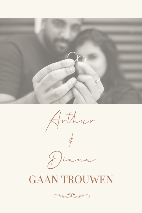 Klassieke trouwkaart met foto op creme beige