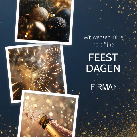 Kerstkaart donkerblauw met 3 fotokaders