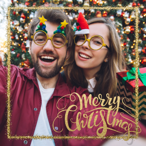 Hippe enkele kerstkaart met een gouden kader