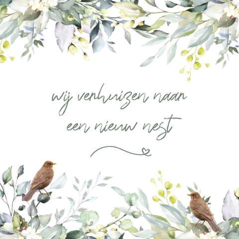Verhuiskaart vogels een nieuw nest