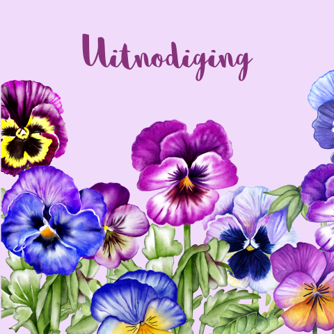 Paarse verjaardagsuitnodiging vrouw met bloemen