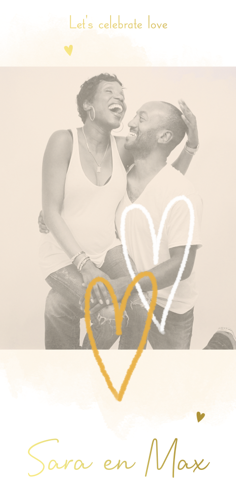 Trouwkaart met harten en foto