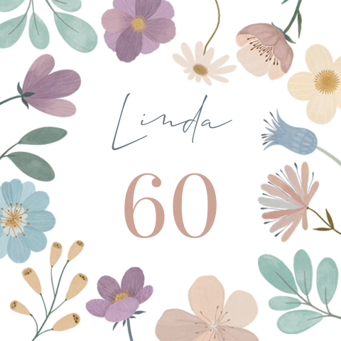 Uitnodiging verjaardag 60 jaar met kleurrijke bloemen voor een vrouw