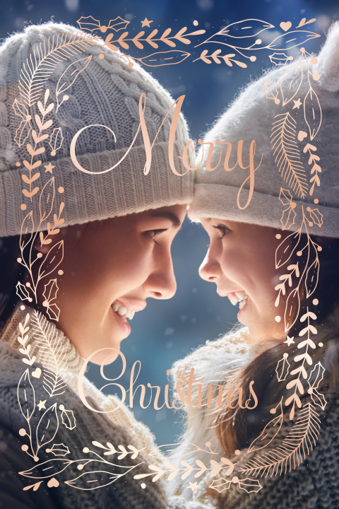 Kerstkaart rosegoud folie kader eigen foto