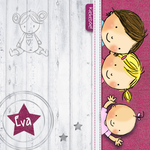 Leuk geboortekaartje meisje derde kindje met gezichtjes