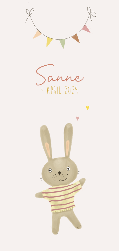 Lief geboortekaartje meisje met konijn