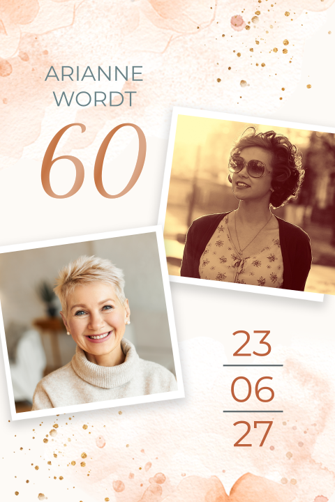 Uitnodiging 60 jaar  verjaardag vrouw waterverf en foto
