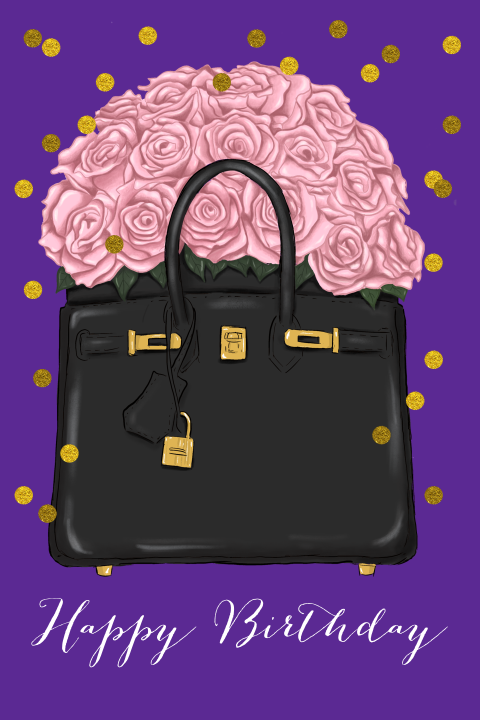 Verjaardagskaart tas rozen vrouw felicitatie vrouw