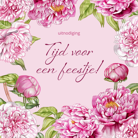 Uitnodiging feestje verjaardag vrouw met roze pioenroos