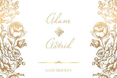 Trouwkaart liggend met gouden bloemen