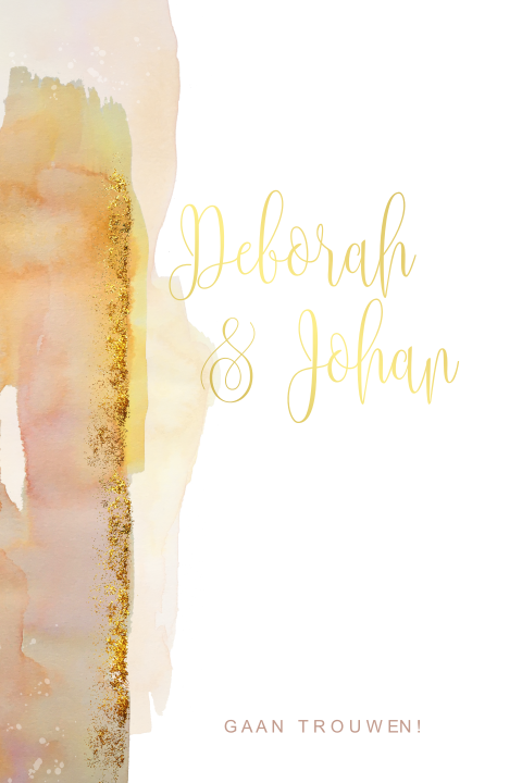 Trouwkaart watercolor gold met glitter en goudfolie