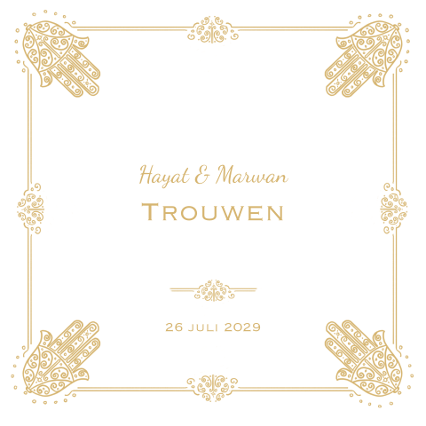 Arabische islamitische trouwkaart gouden handje fatima