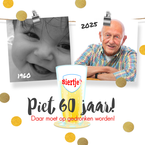 Uitnodiging feest 60 foto's glas bier en confetti