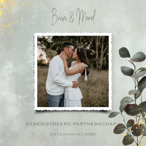 Geregistreerd partnerschap uitnodiging met eucalyptus