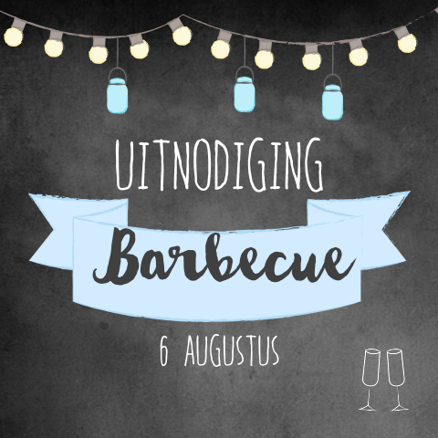 Krijtbord bbq tuinfeest uitnodiging partylichtjes