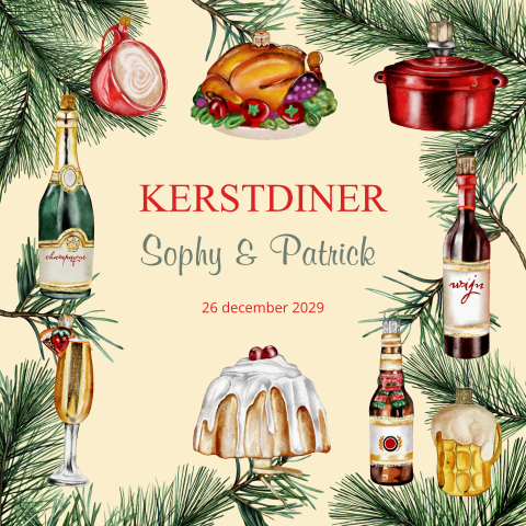 Uitnodiging kerstdiner met kerstballen