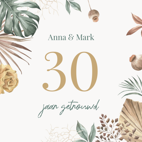 Uitnodiging jubileum 30 jaar getrouwd met vintage bladeren