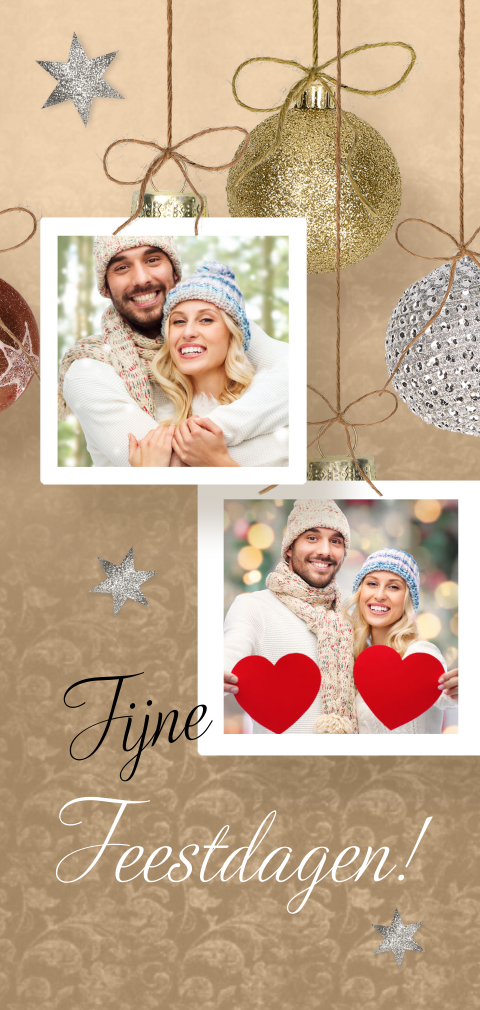 Kerstkaart met foto kaders en goudlook