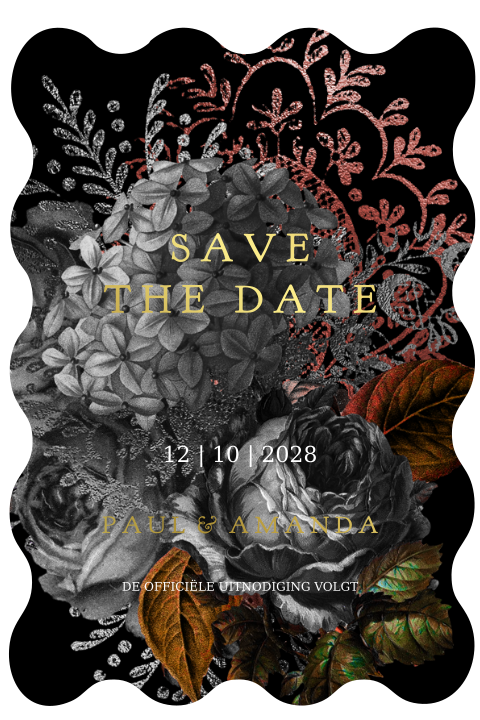 Save the date kaart stans met bloemen en foliedruk