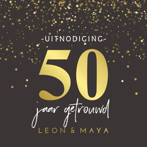 Jubileumkaart 50 jaar getrouwd glitter sterren met goudfolie