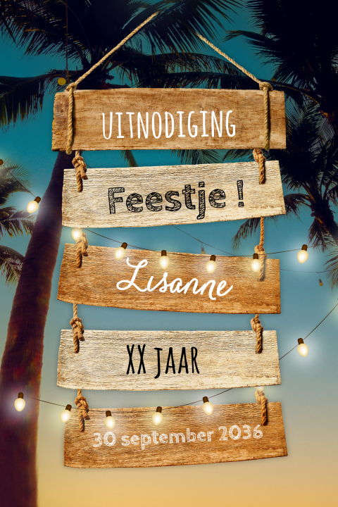 Uitnodiging feest verjaardag met palmbomen