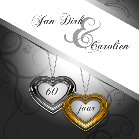 Stijlvolle 60 jaar getrouwd jubileum uitnodiging met hangers