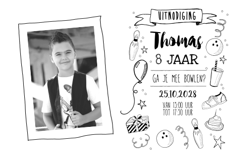 Kinderfeestje bowlen stoer zwartwit foto 