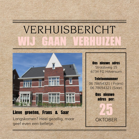 Verhuisbericht met kraft look en eigen foto