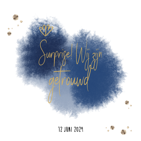 Stiekem getrouwd kaart met aquarel en harten op donkerblauw