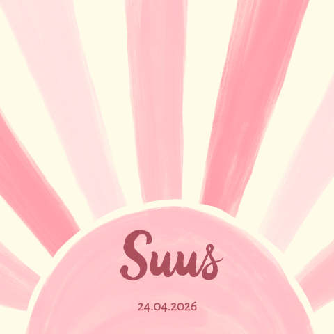 Geboortekaartje waterverf zon roze geel meisje