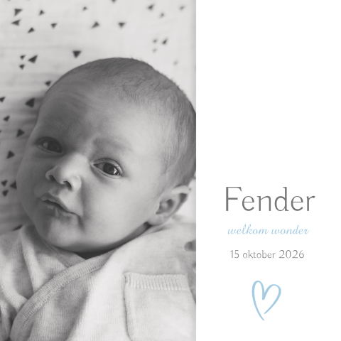 Geboortekaartje jongen met blauw hartje en foto