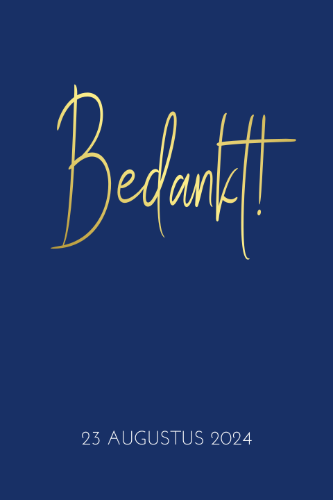 Bedankkaart donkerblauw en foliedruk