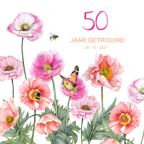 50 jarig jubileum uitnodiging met klaprozen